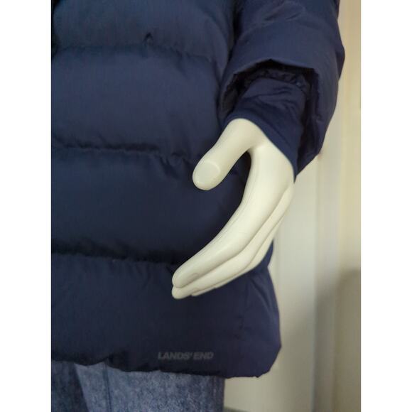 Women's Navy Puffer Coat with Faux Fur Hood - Picture 9 of 11